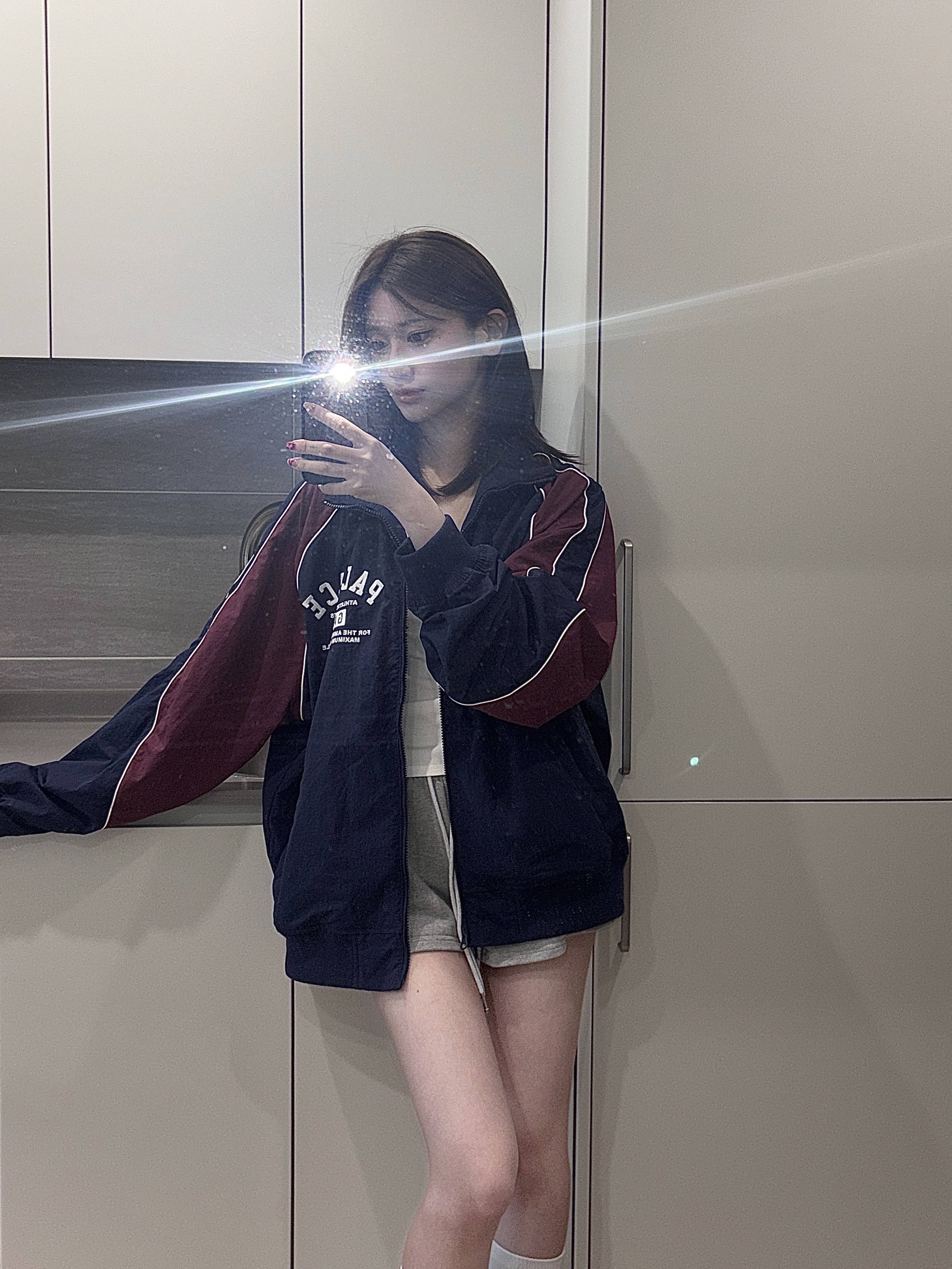 Palace x Gap Nylon Track Top Navy Red - 24SS 착용 스타일