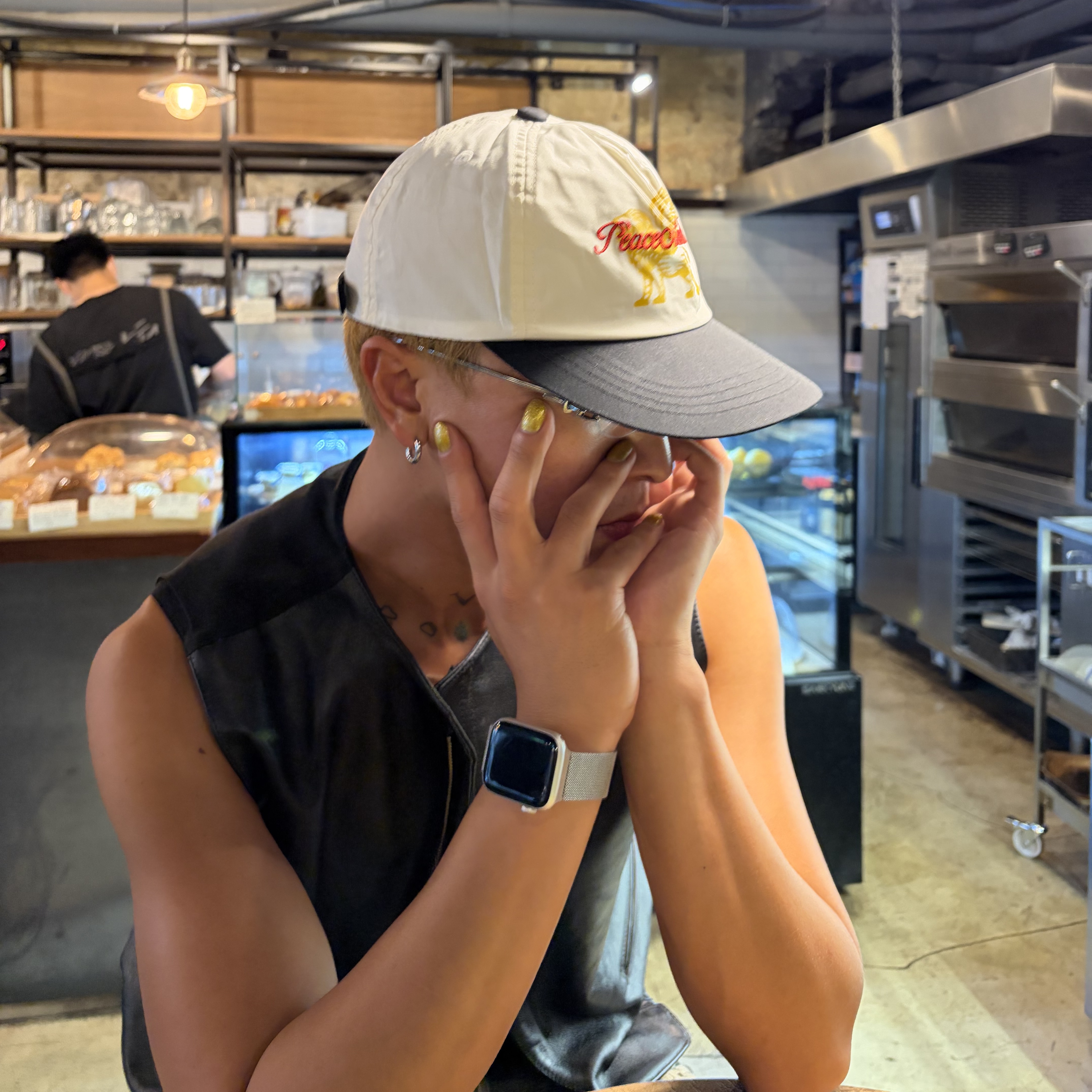 Peaceminusone x Joopiter Five-Panel Baseball Cap White, Gentle Monster Origami 02 Silver Clear 착용 스타일 - 3