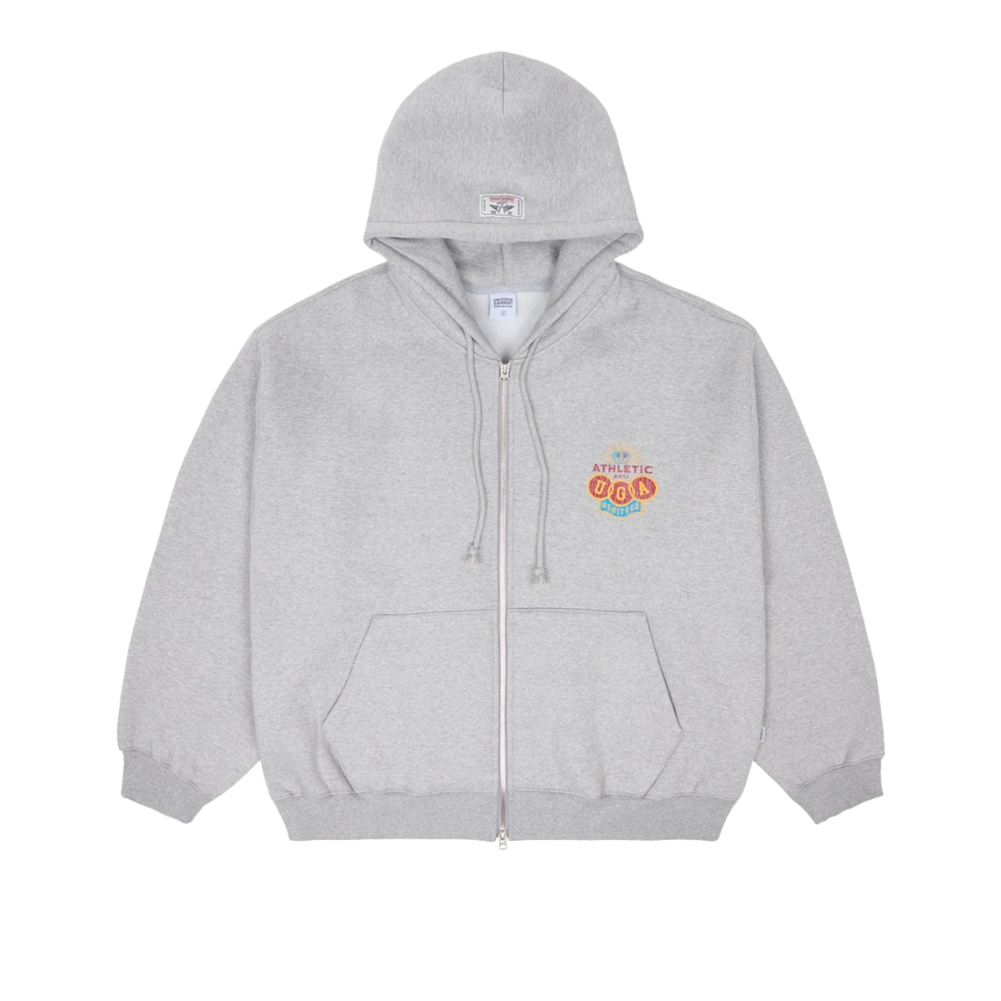 BUQZPZX825MR UNIVERSE GARMENT Athletic Emblem Fleece Hoodie Zip-Up Melange Grey