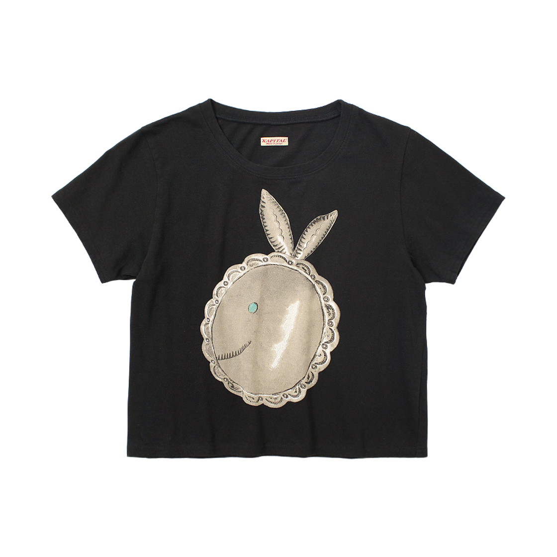 K2604SC152 (W) Kapital 20 Cotton Jersey Cropped T-Shirt Big Concho Coneybowy Print Black