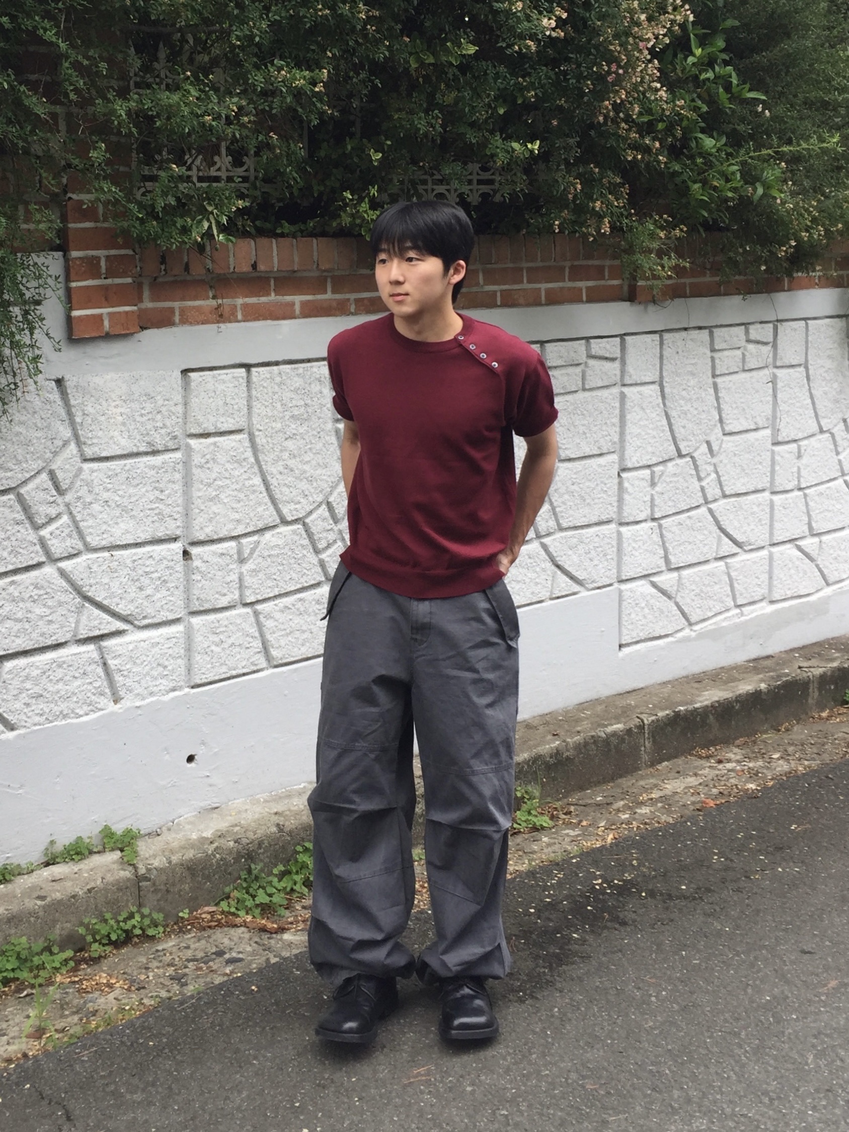 noun Washed Panel Pants Charcoal 착용 스타일 - 3