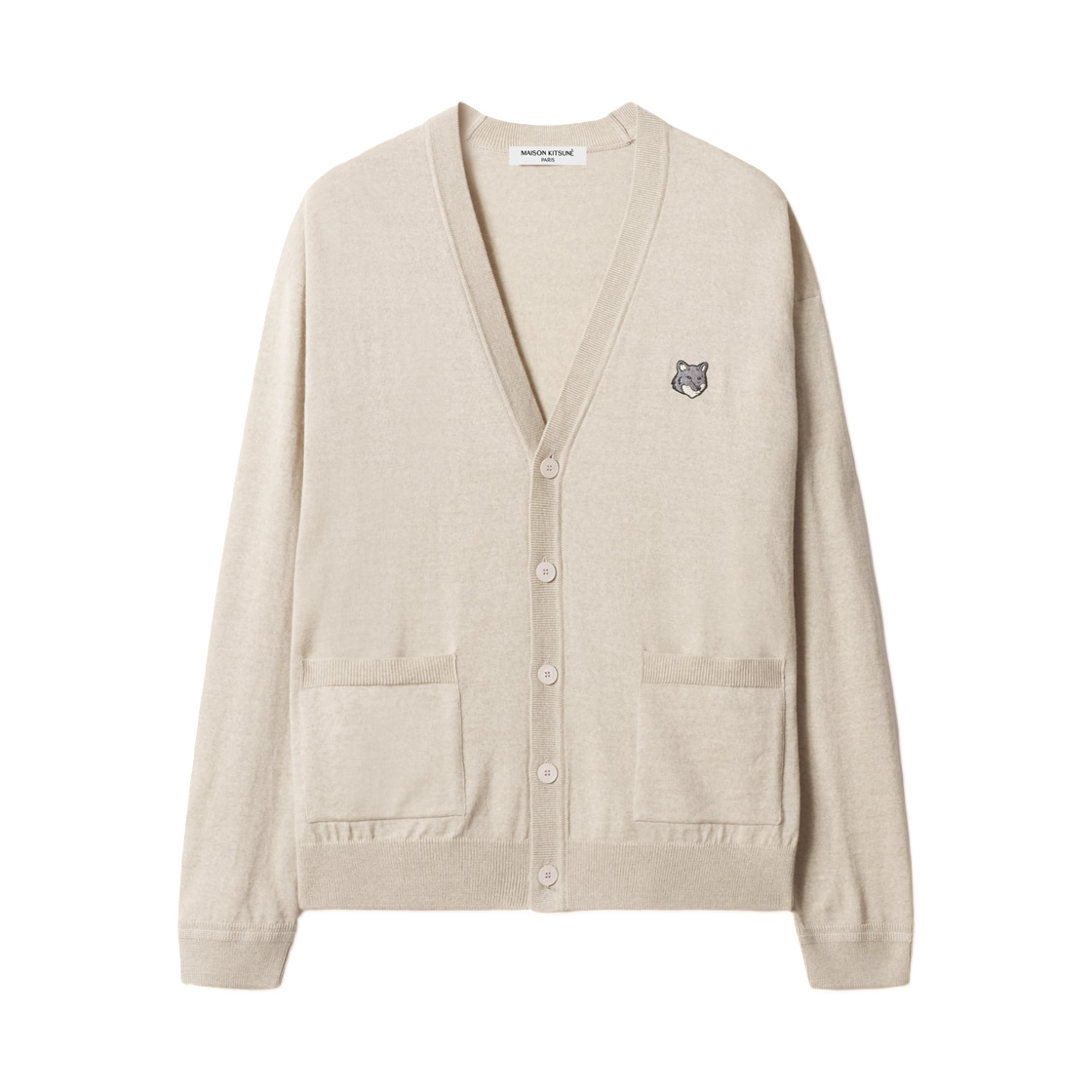 MRMKC03KT1220-H218 Maison Kitsune Fox Head Merino Comfort Cardigan Light Beige Melange