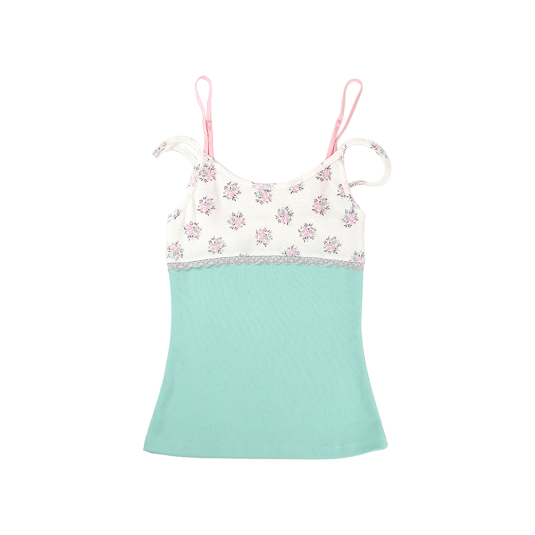 혼쿄 더블 스트랩 레이스 슬리브리스 민트 플라워(Honkyo Double Strap Lace Sleeveless Mint Flower) - 1