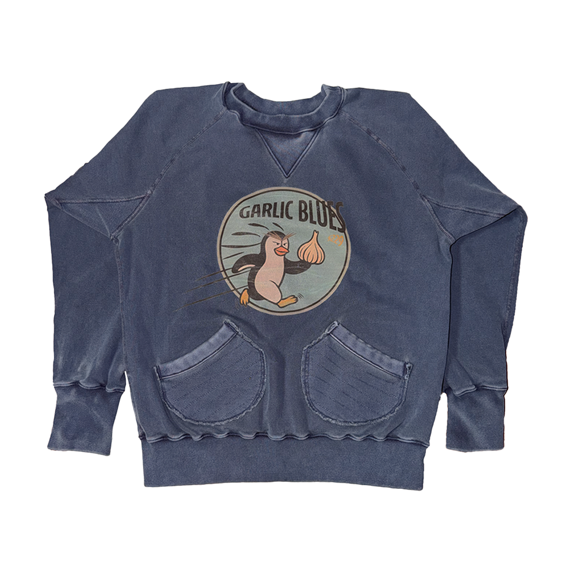 갈릭블루스 02 "런" 펭귄X갈릭 포켓 레글런 스웻 셔츠(GARLICBLUES 02 "Run" Penguin X Garlic Pocket Raglan Sweat Shirt)