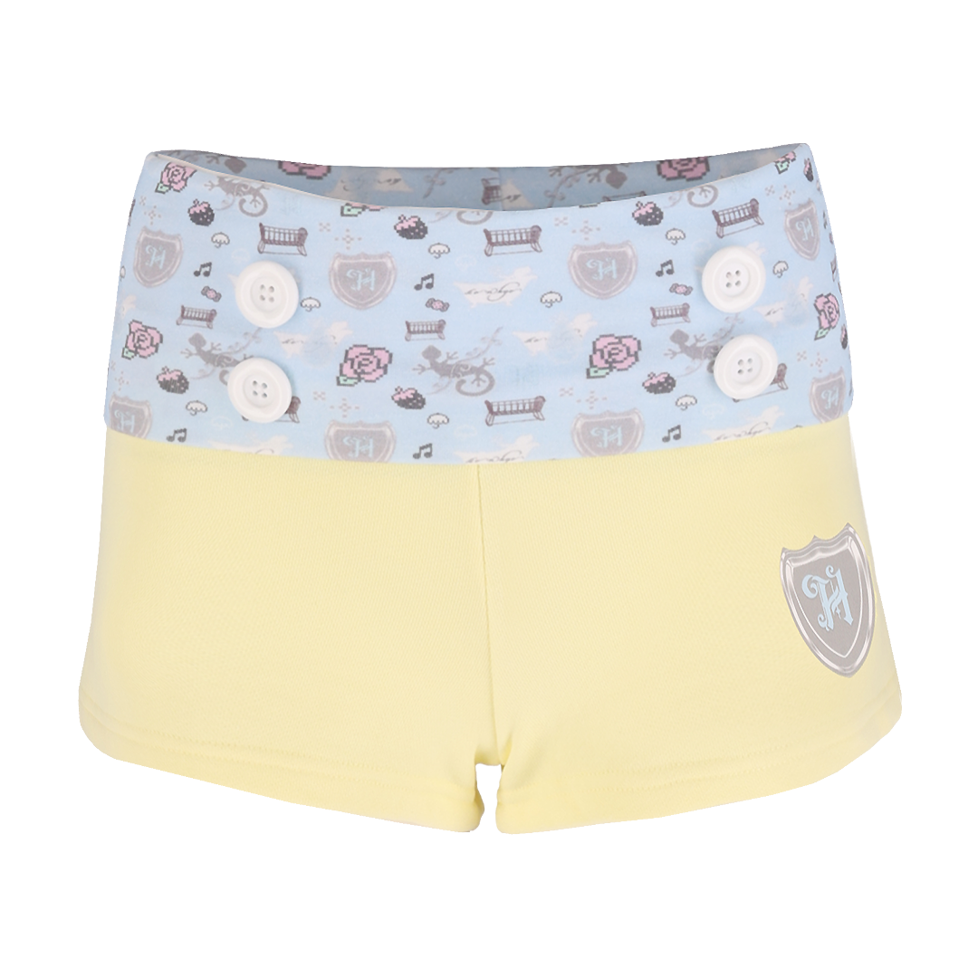 혼쿄 드림-라이크 버튼 레이어드 쇼츠 라이트 옐로우(Honkyo Dream-like Button Layered Shorts Light Yellow)