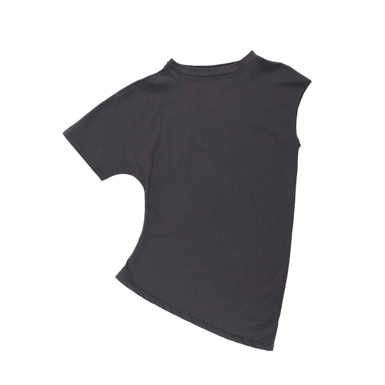 에이시메트릭 드레이프 티셔츠: 챠콜(Still Lethardy Asymmetric Draped T-shirt: Charcoal)