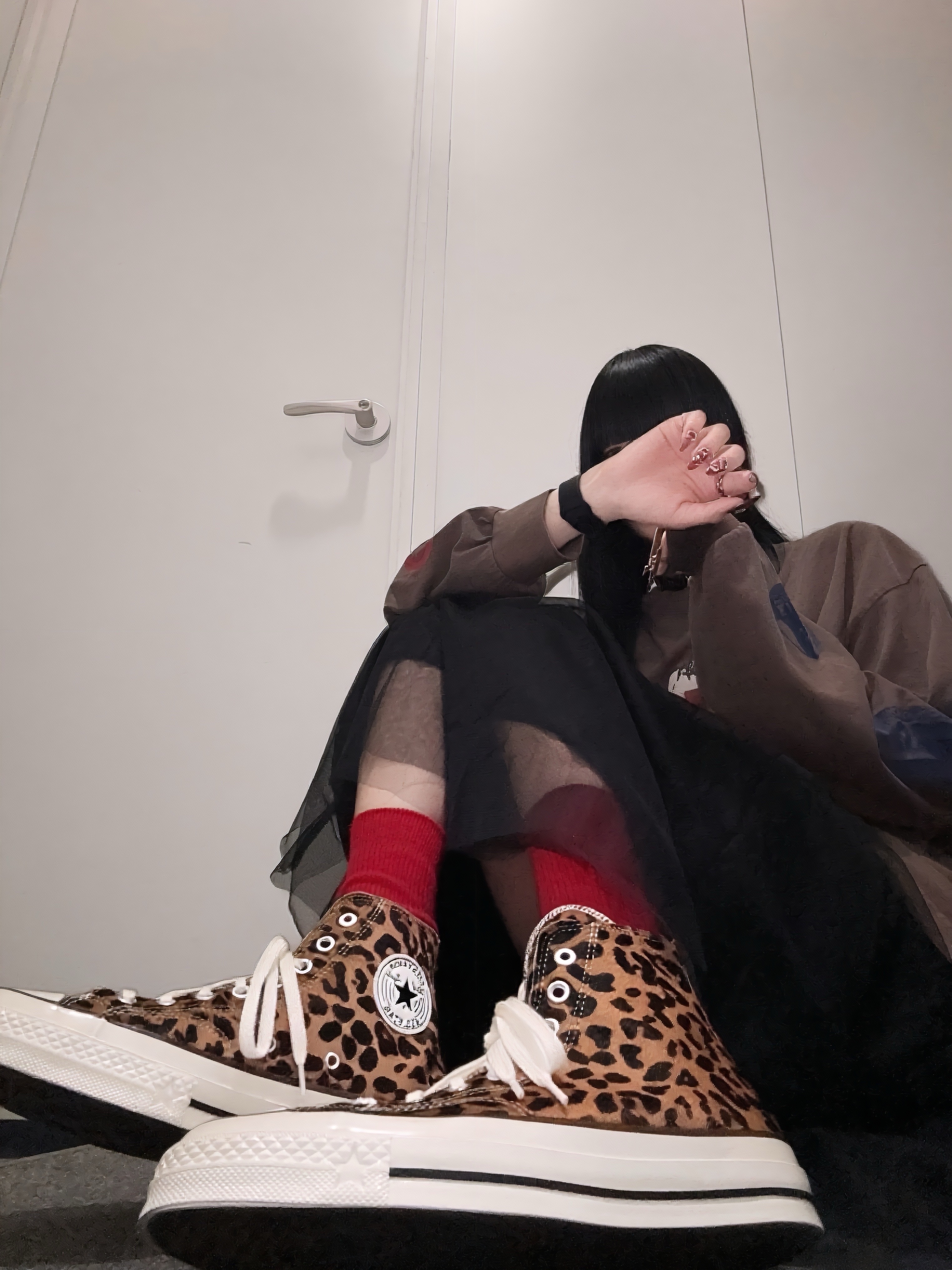 (W) Converse Chuck 70 X Leopard Pony Hair Black 착용 스타일 - 2