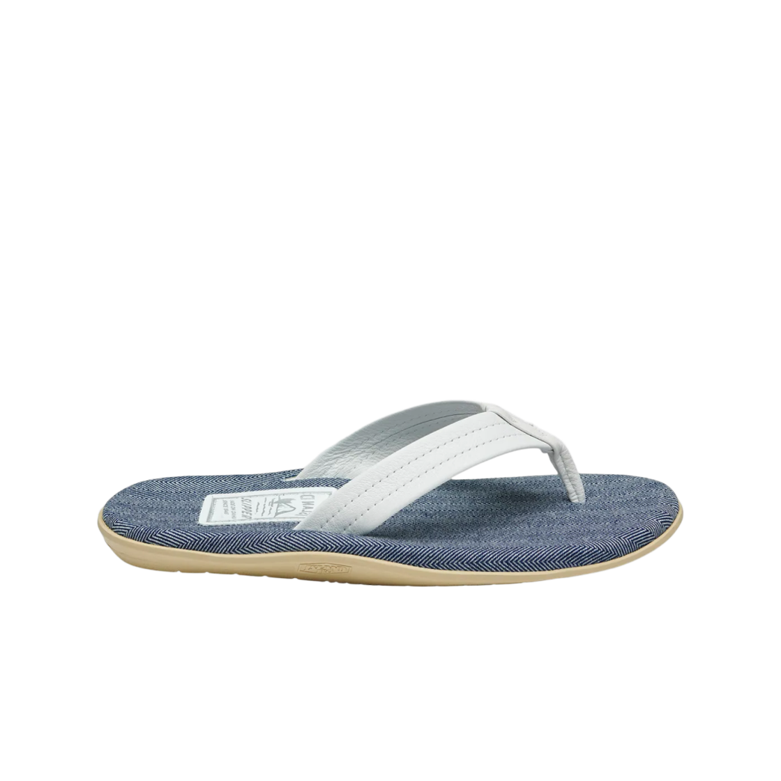 아일랜드 슬리퍼 클래식 레일로드 데님 레더 통 샌들 헤링본 화이트(Island Slipper Classic Railroad Denim Leather Thong Sandals Herringbone White)