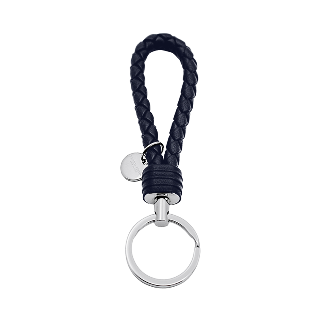 113539 V3UN1 4039 [25% 쿠폰] Bottega Veneta Intreciato Logo Tag Keyring Dark Navy