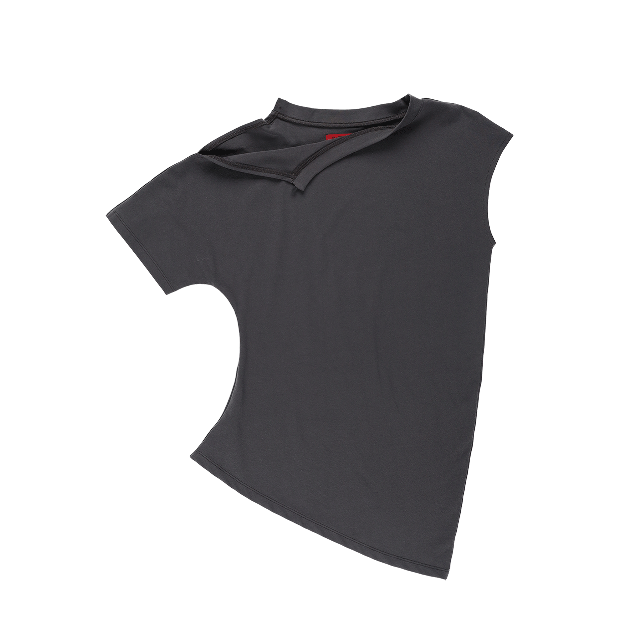 에이시메트릭 드레이프 티셔츠: 챠콜(Still Lethardy Asymmetric Draped T-shirt: Charcoal) - 2