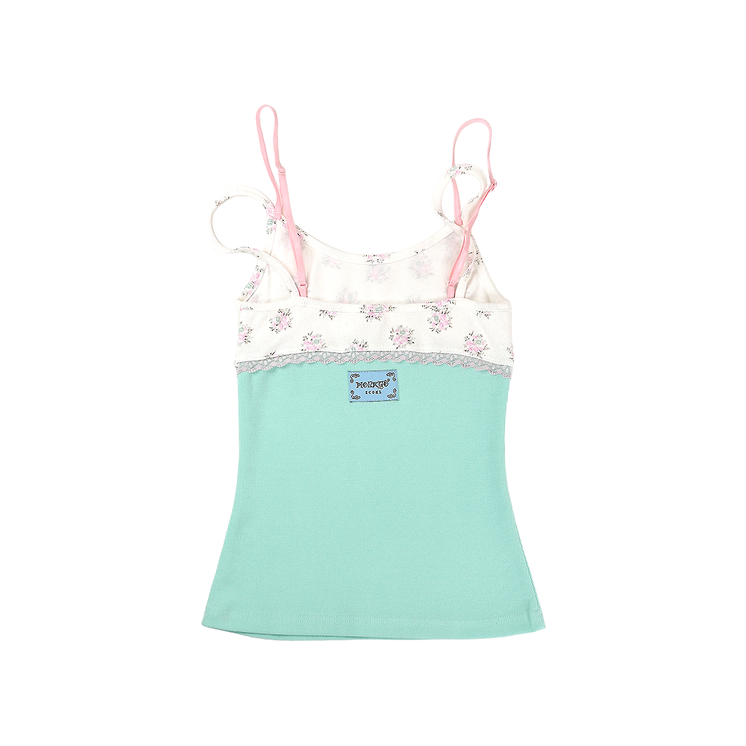 혼쿄 더블 스트랩 레이스 슬리브리스 민트 플라워(Honkyo Double Strap Lace Sleeveless Mint Flower) - 2
