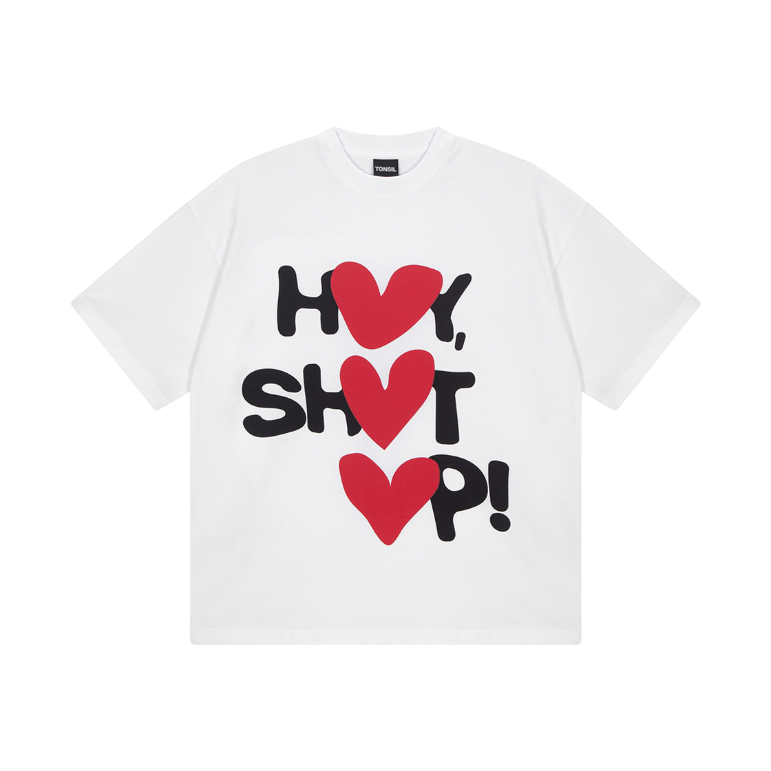 톤슬 헤이 셧업! 그래픽 반팔 티셔츠(TONSIL Hey Shut Up! Heart Graphic Half-Sleeve T-Shirt) - 1