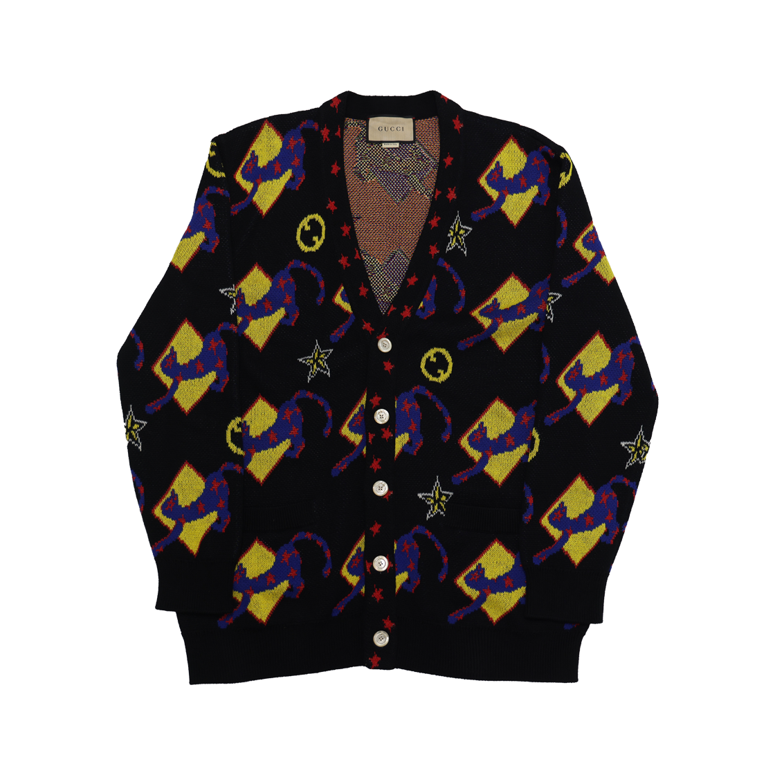 ITUD5VRPLQ2U Gucci 750878 GG Graphic Logo Intarsia Cardigan Black