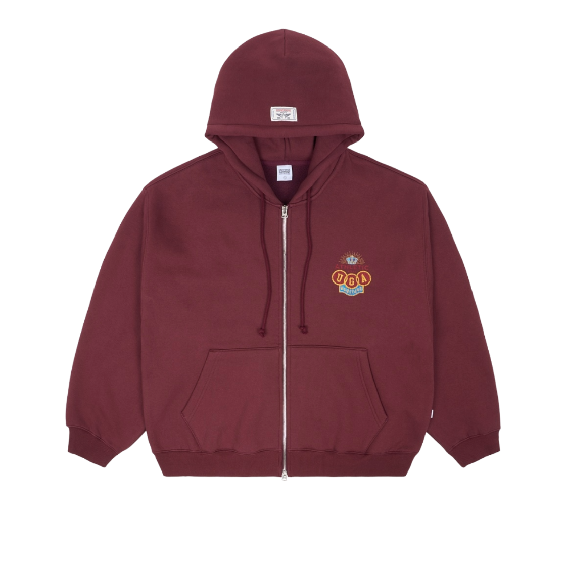 BUQZPZX825BD UNIVERSE GARMENT Athletic Emblem Fleece Hoodie Zip-Up Burgundy