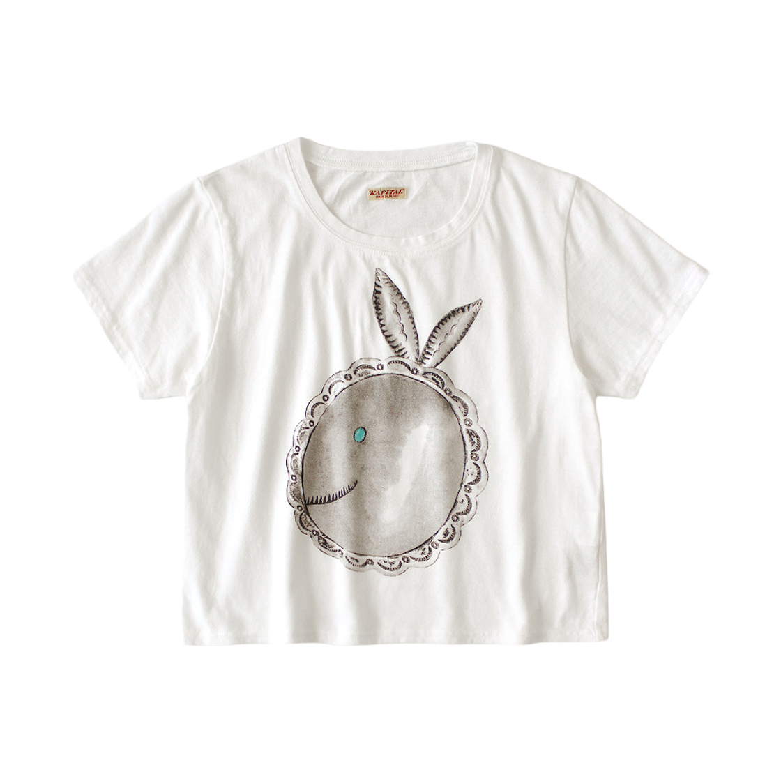 K2604SC152 (W) Kapital 20 Cotton Jersey Cropped T-Shirt Big Concho Coneybowy Print White
