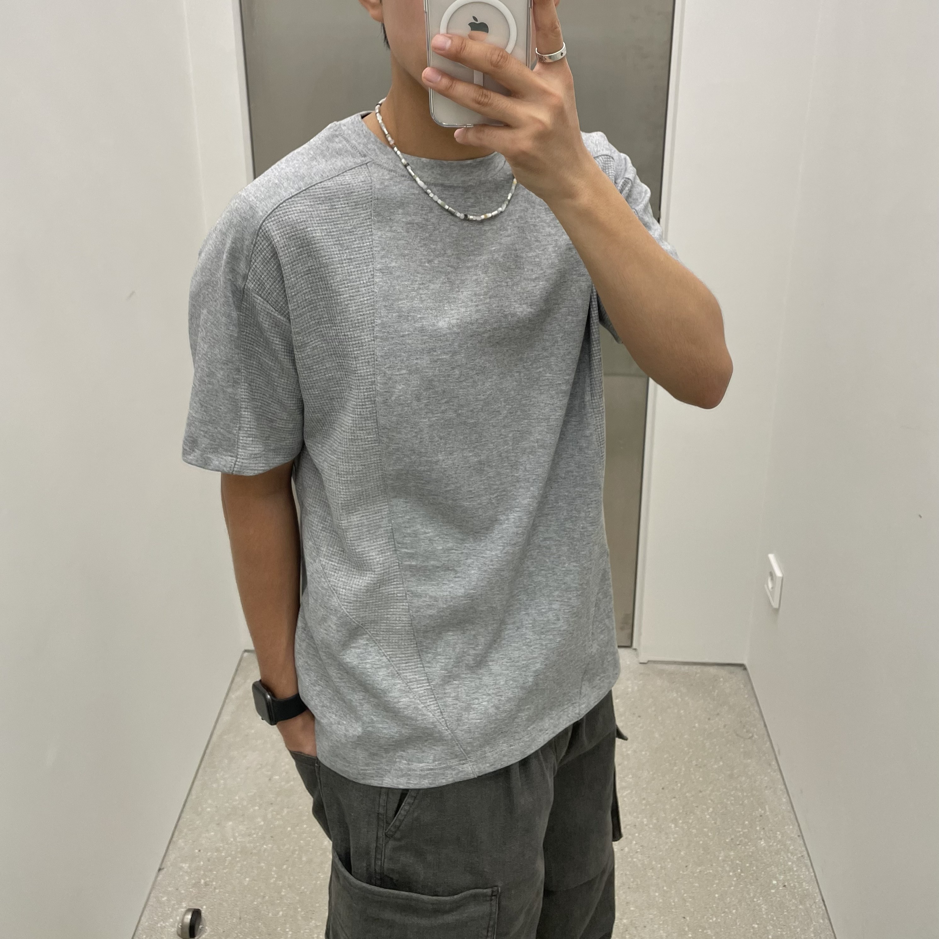 Millo Archive Segment T-Shirt Melange Gray, Millo Archive Ser Denim Pants Denim Black 착용 스타일 - 4