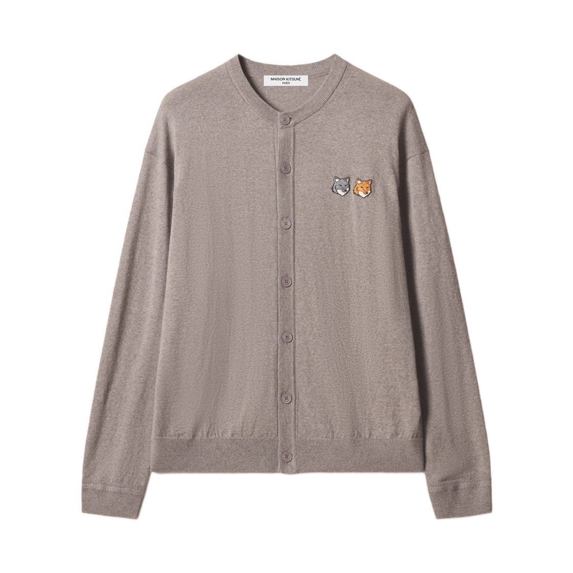 MRMKC02KT1220-0613 Maison Kitsune Double Fox Head Comfort Cardigan Taupe Melange