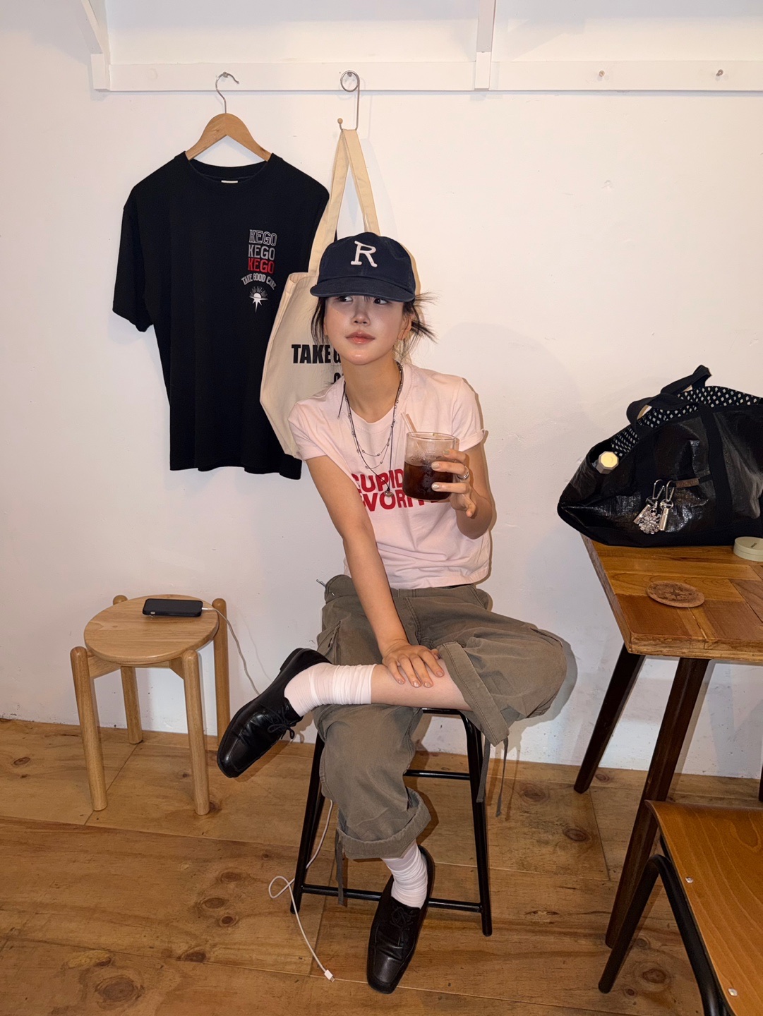 CHOWOO Vintage Military Capri Cargo Pants Washed Khaki 착용 스타일 - 3