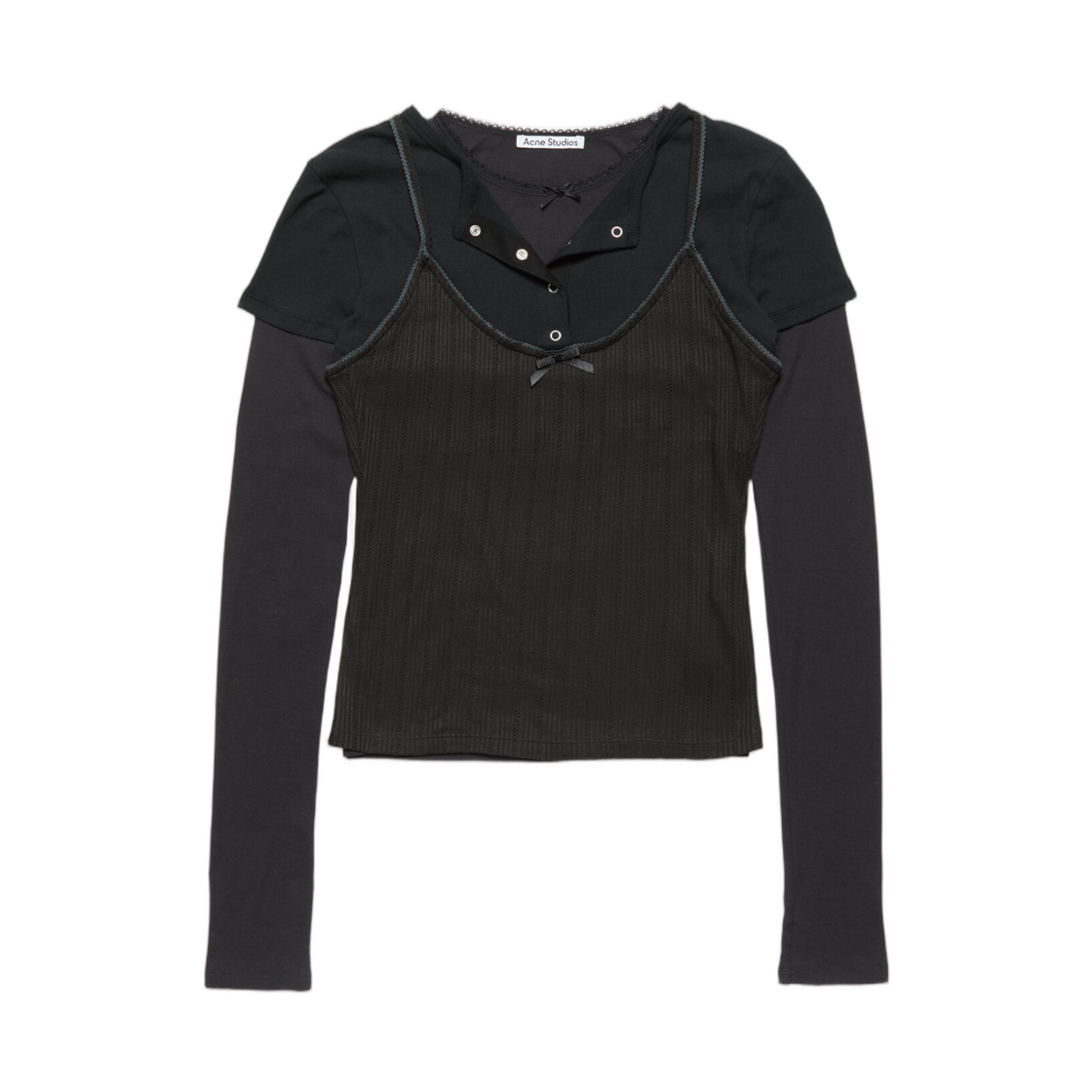 AL0556-900 (W) Acne Studios Layered Jersey Shirt With Bow Black