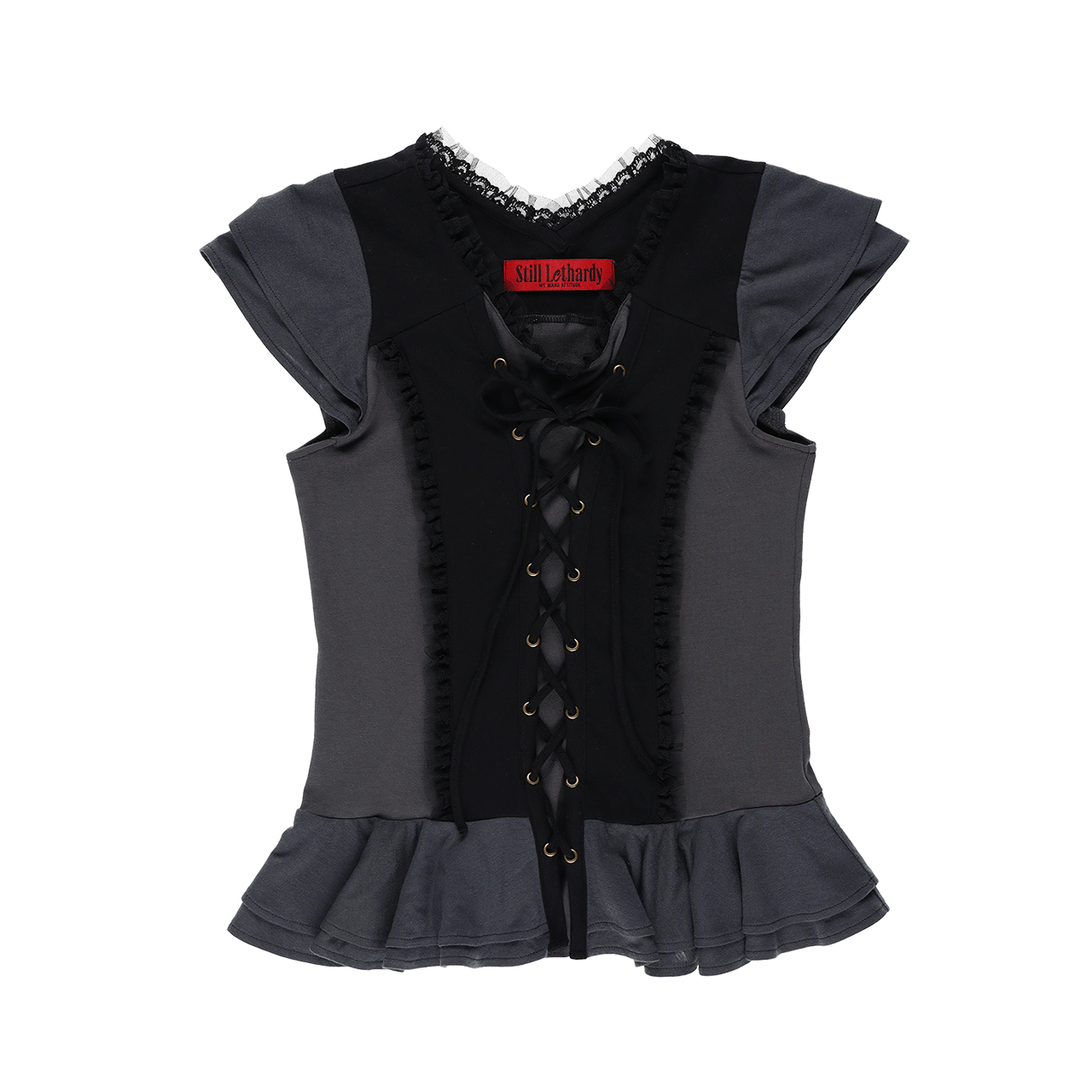 스틸레써디 코르셋 플레어 티셔츠: 챠콜(Still Lethardy Corset Flared T-shirt: Charcoal)