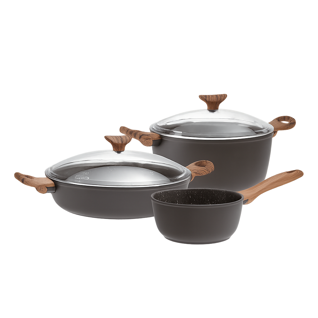 삼보넷 락앤로즈 블랙 냄비 3종 (편수18+양수24+전골28)(Sambonet Rock & Rose Black Cookware 3‑Piece Set (18cm Saucepan + 24cm Casserole + 28cm Shallow Pot))