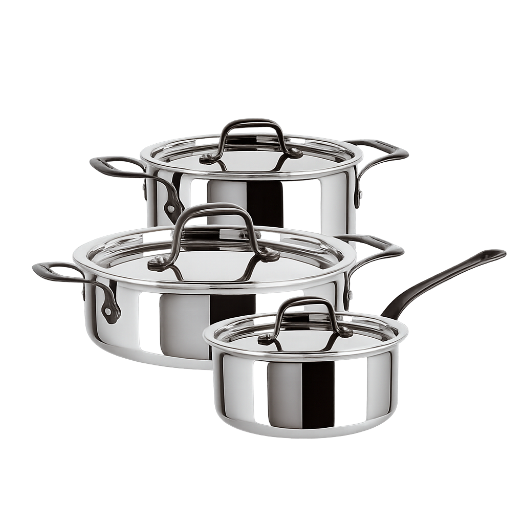 삼보넷 홈쉐프통오중3종(16편수20양수28전골)(Sambonet Home Chef 5‑Ply Stainless Cookware 3‑Piece Set (16cm Saucepan + 20cm Casserole + 28cm Shallow Pot))