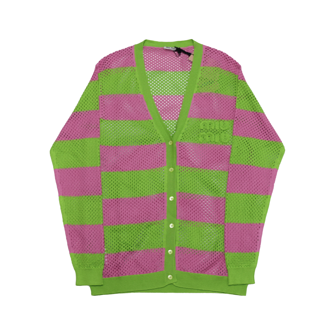 ITCA854DW5EW Miu Miu MMF581 Striped Mesh Cardigan in Green and Pink