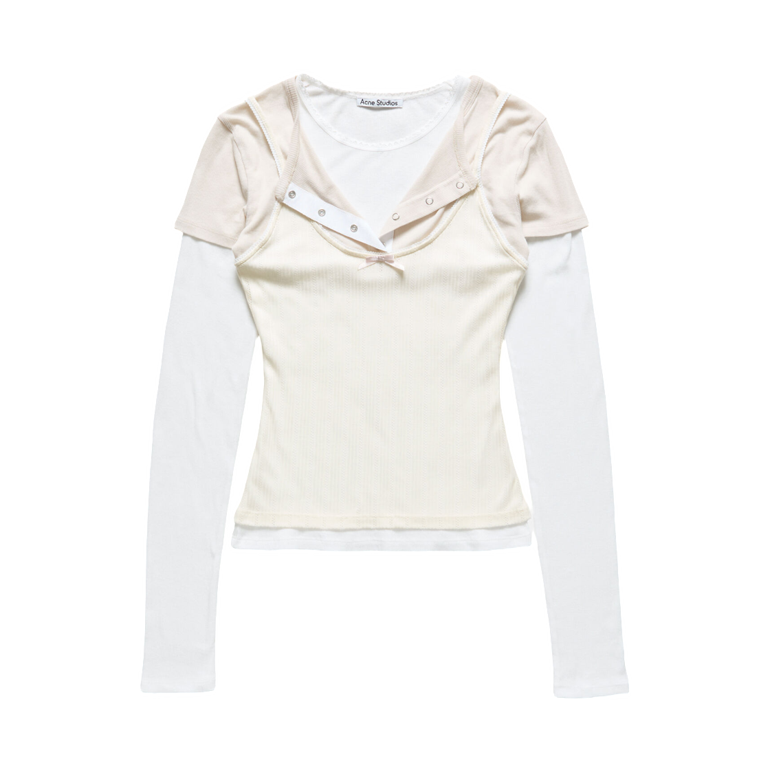AL0556-6D8 (W) Acne Studios Layered Jersey Shirt With Bow White Off White