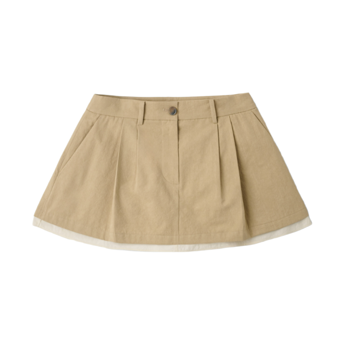(W) 아비에무아 더블 레이어 플리츠 미니 스커트 베이지((W) Aviemuah Double Layer Pleated  Mini Skirt Beige) - 1