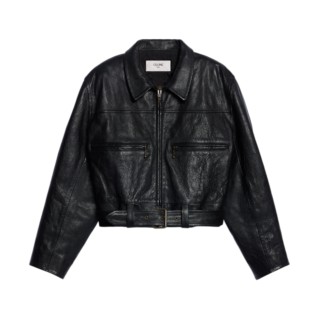 RV1790E17-38NO Celine Cropped Jacket in Calfskin Black