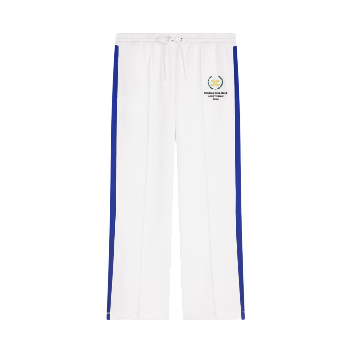 (W) 셀린느 트랙수트 팬츠 더블 페이스 저지 오프 화이트 일렉트릭 블루((W) Celine Tracksuit Pants in Double Face Jersey Off White Electric Blue)