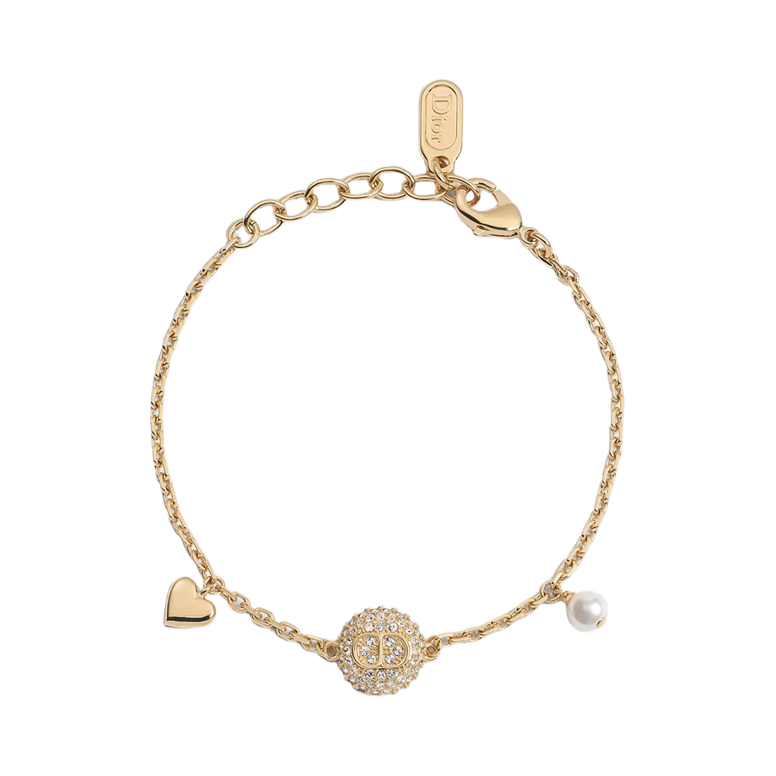 B3432WOMCY-D319 (W) Dior CD Disco Bracelet Gold Finish Metal White Resin Pearls & Crystals Gold White