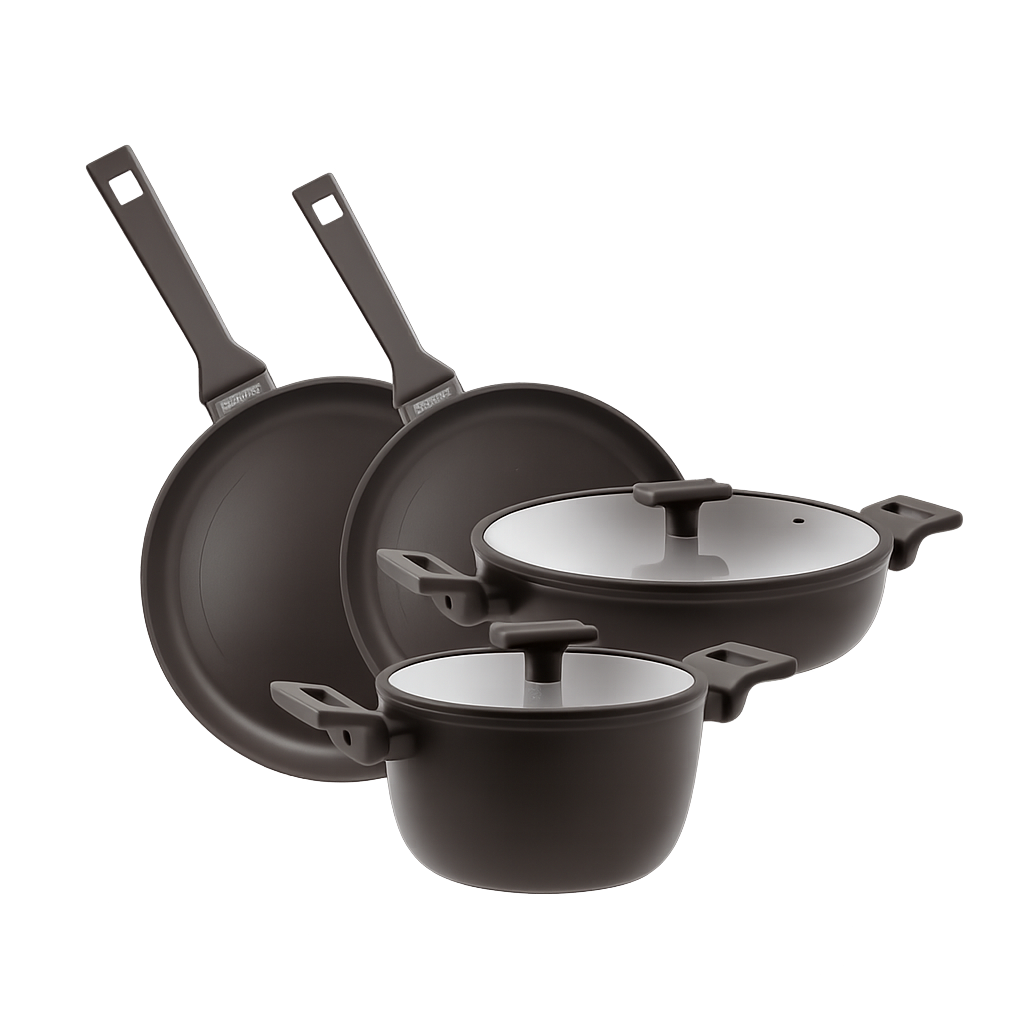 삼보넷 더블인덕션 타이탄프로 냄비&후라이팬 4종 (20양+24전골+FP24+FP28)(Sambonet Double Induction Titan Pro Cookware & Frypan 4‑Piece Set (20cm Casserole + 24cm Shallow Pot + 24cm Frypan + 28cm Frypan))