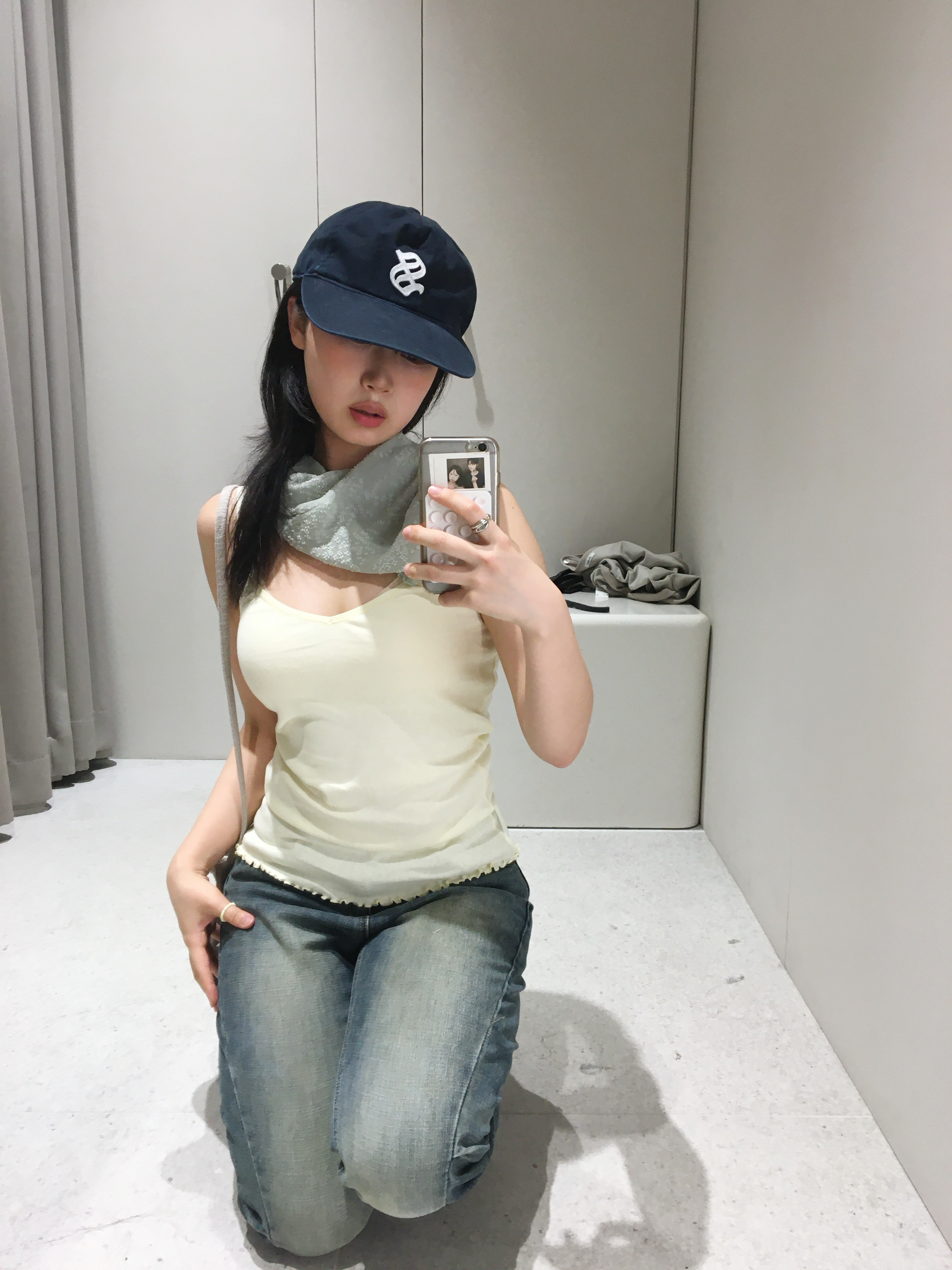 Sunday Ceremony Sy Logo 5 Panel Cotton Cap - Navy 착용 스타일 - 1