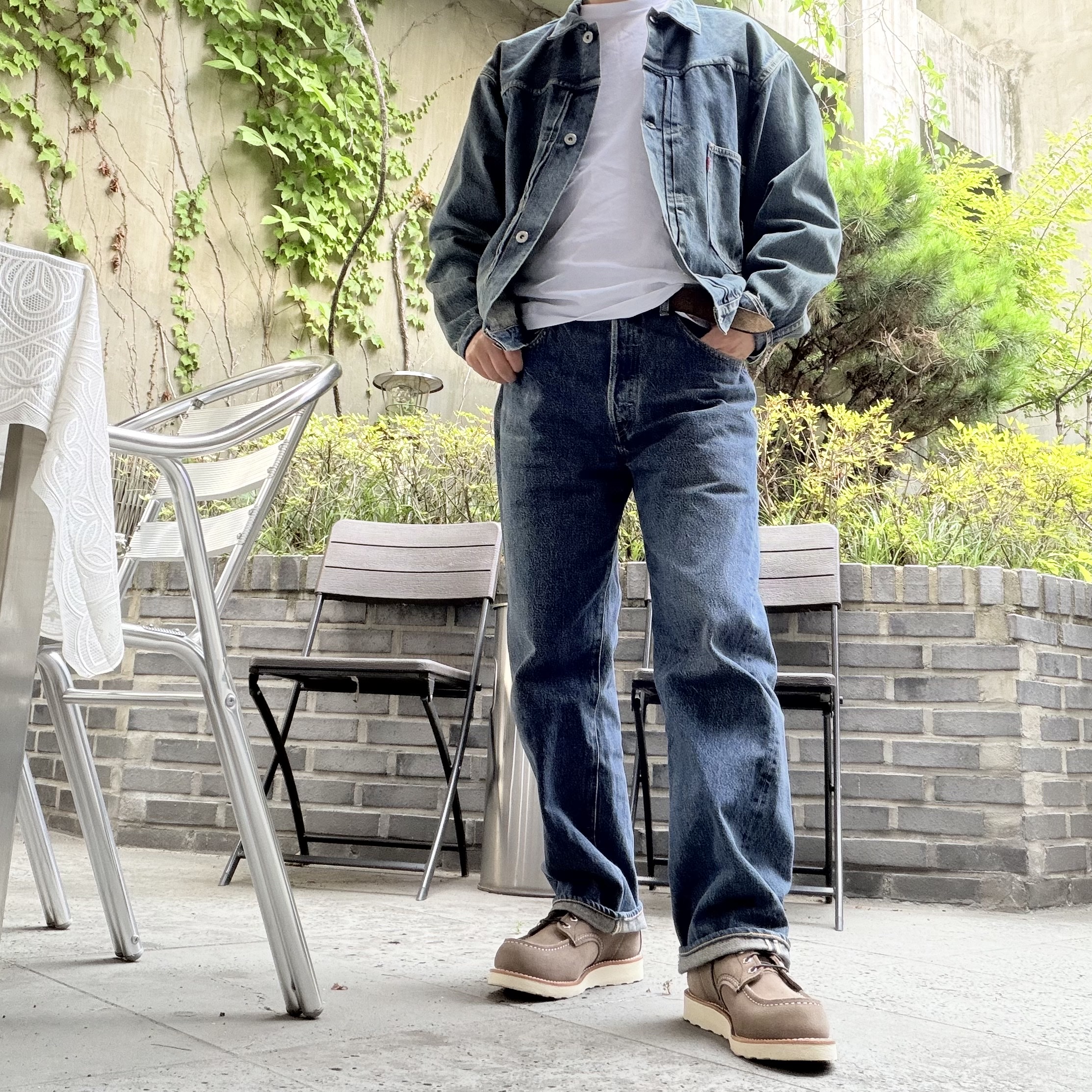 Levi's WWII Trucker Medium Wash, Levi's 1955 501 Jeans Dornick Blue 착용 스타일