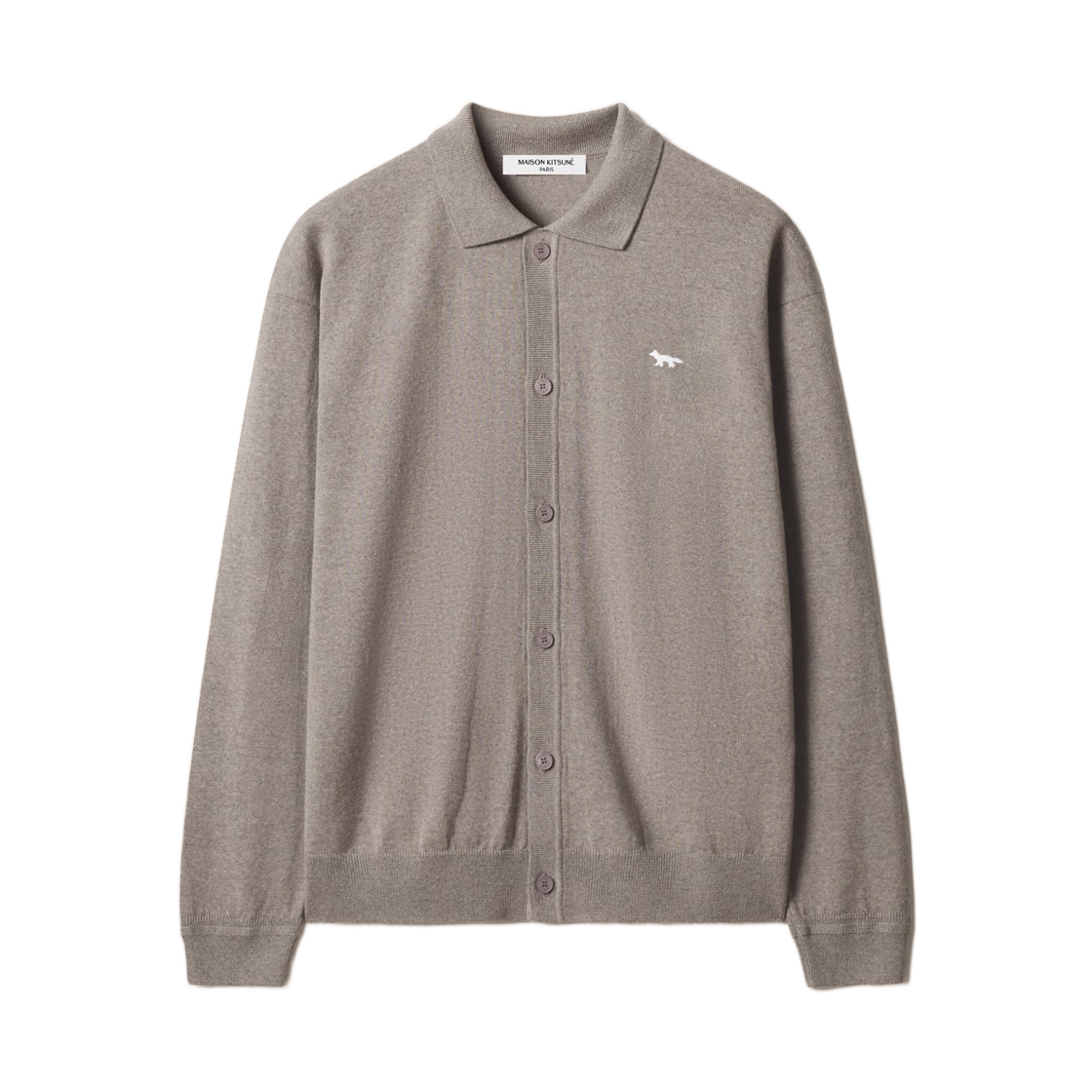 MRMKC04KT1220-0613 Maison Kitsune Profile Fox Comfort Polo Cardigan Taupe Melange