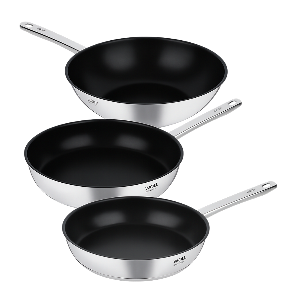 볼 다이아몬드쿡 스텐 후라이팬 3종세트 (24+28+28WOK)(WOLL Diamond Cook Stainless Steel Frypan 3‑Piece Set (24cm + 28cm + 28cm Wok))