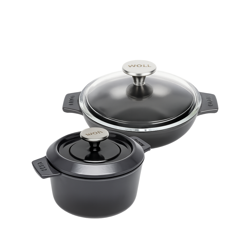 볼 아이언 무쇠주물 양수냄비+미니웍 2종 카본그레이 (양수16cm+미니웍18cm)(WOLL Iron Cast Double‑Handle Pot & Mini Wok 2‑Piece Set, Carbon Grey (16cm Pot + 18cm Mini Wok))
