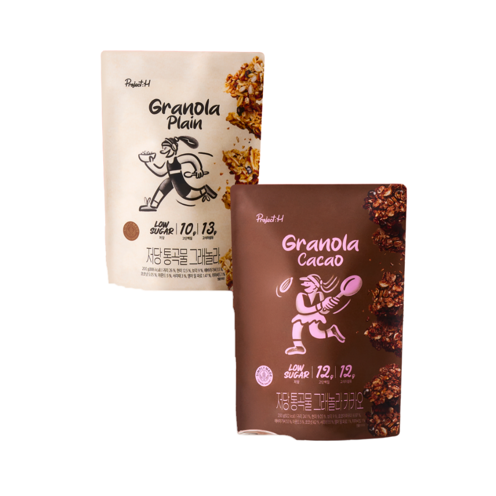 삼립 프로젝트H 저당통곡물 그래놀라 200g 2봉 (플레인/카카오)(Samlip Project H Mortgage Whole Grain Granola 200g 2 bags (Plain/Kakao))