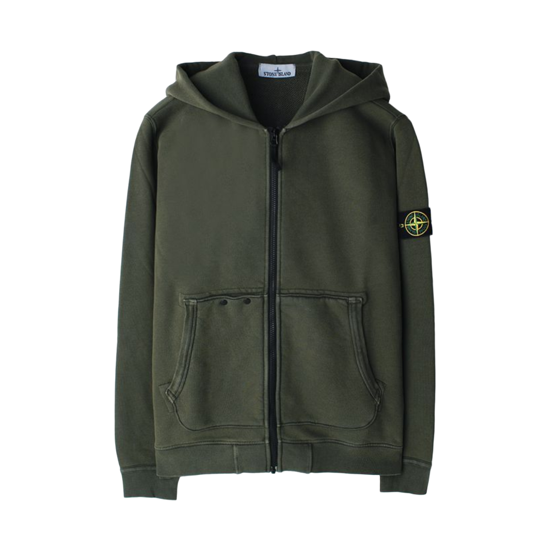 811563341-V0159 Stone Island 63341 Organic Cotton Diagonal Fleece Old Effect Hooded Full Zipper Sweatshirt with Pockets Musk Green - 24FW