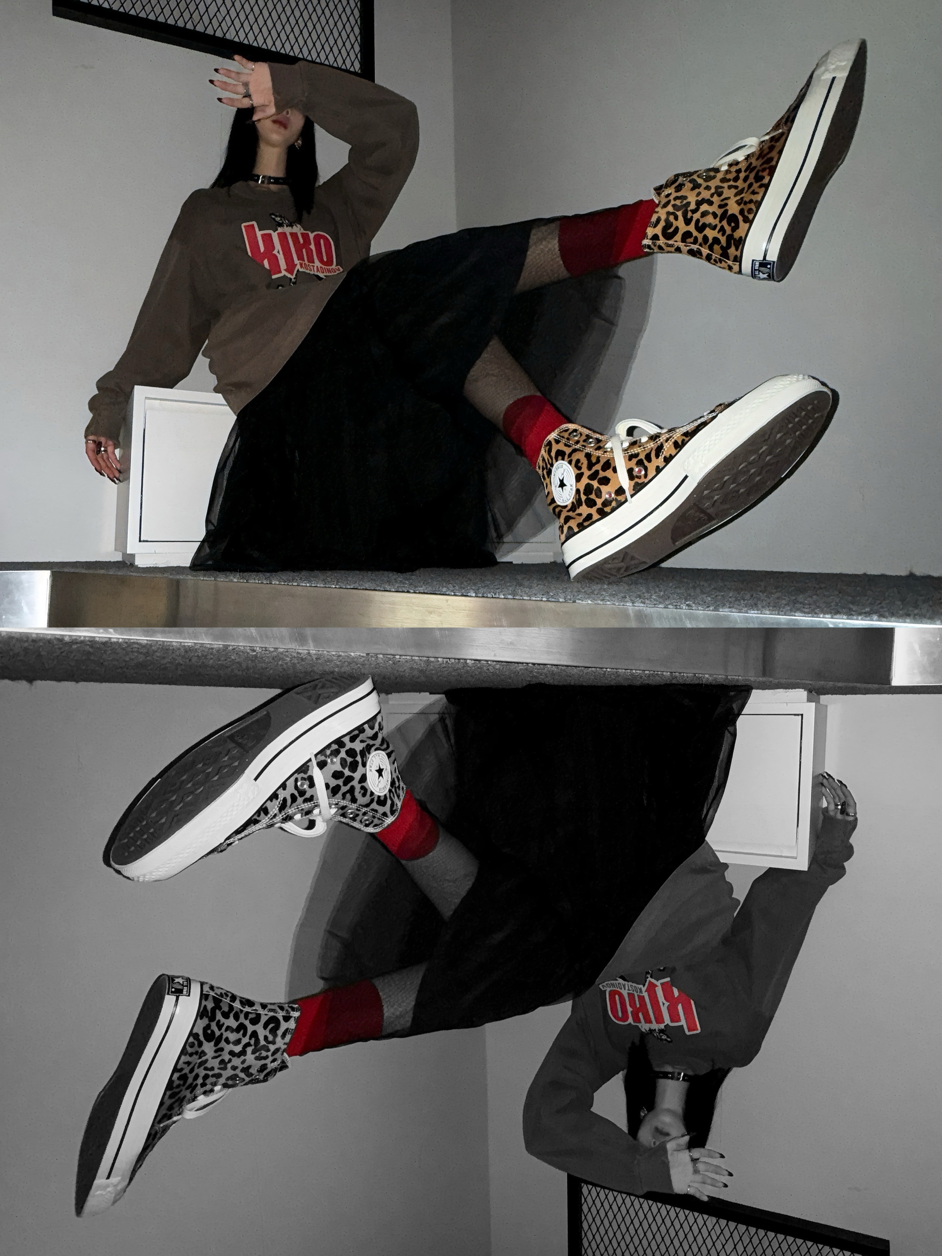 (W) Converse Chuck 70 X Leopard Pony Hair Black 착용 스타일 - 1