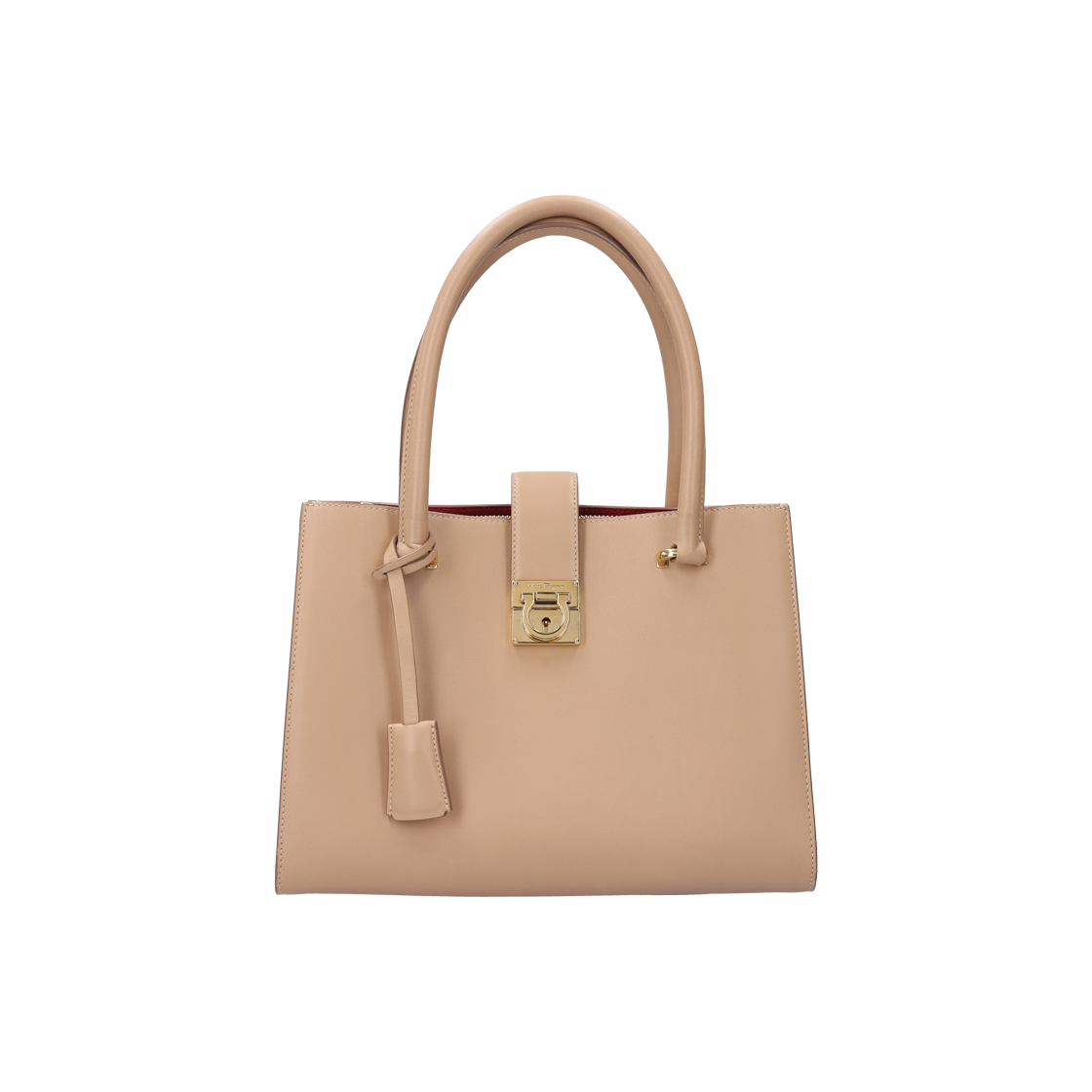 IT6J46N4UI4U Ferragamo 21 D658 Gancini Gold Logo Tote Bag in Beige Calfskin