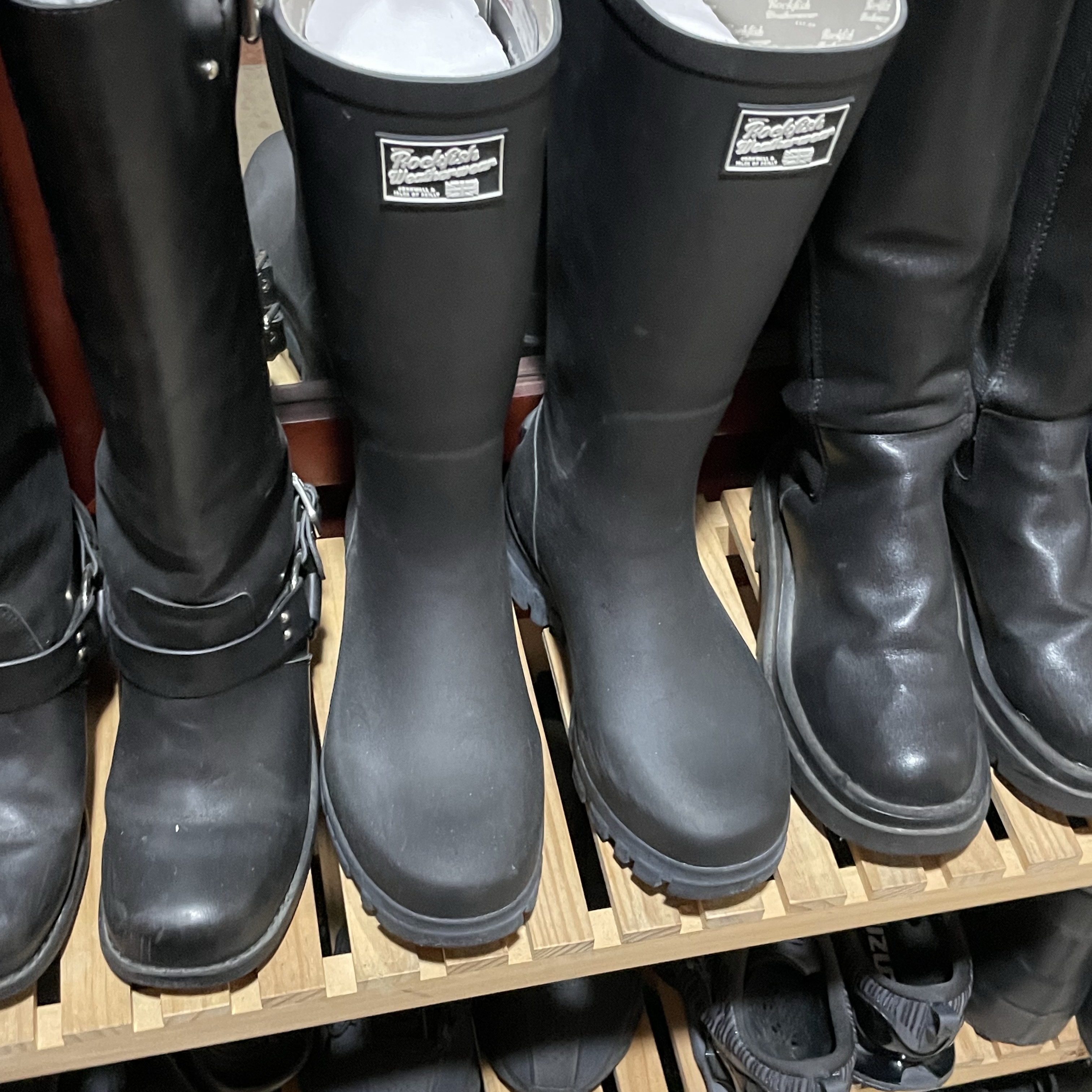 (W) Rockfishweatherwear Flatform Middle Rain Boots Black 착용 스타일