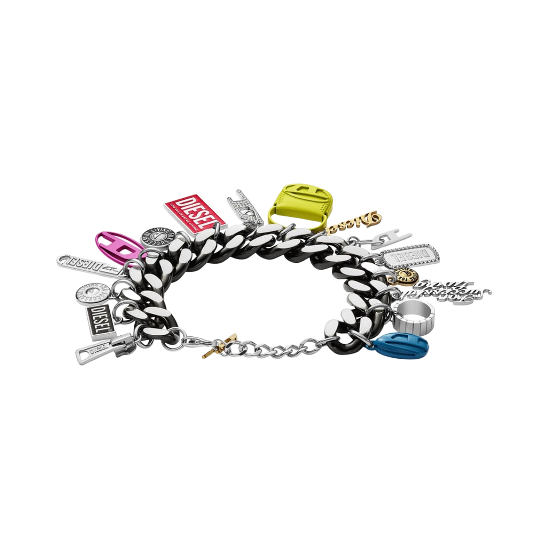 디젤 Dx152400DJW 스테인리스 스틸 참 체인 브레이슬릿 멀티컬러(Diesel Dx152400DJW Stainless Steel Charm Chain Bracelet Multicolor) - 2