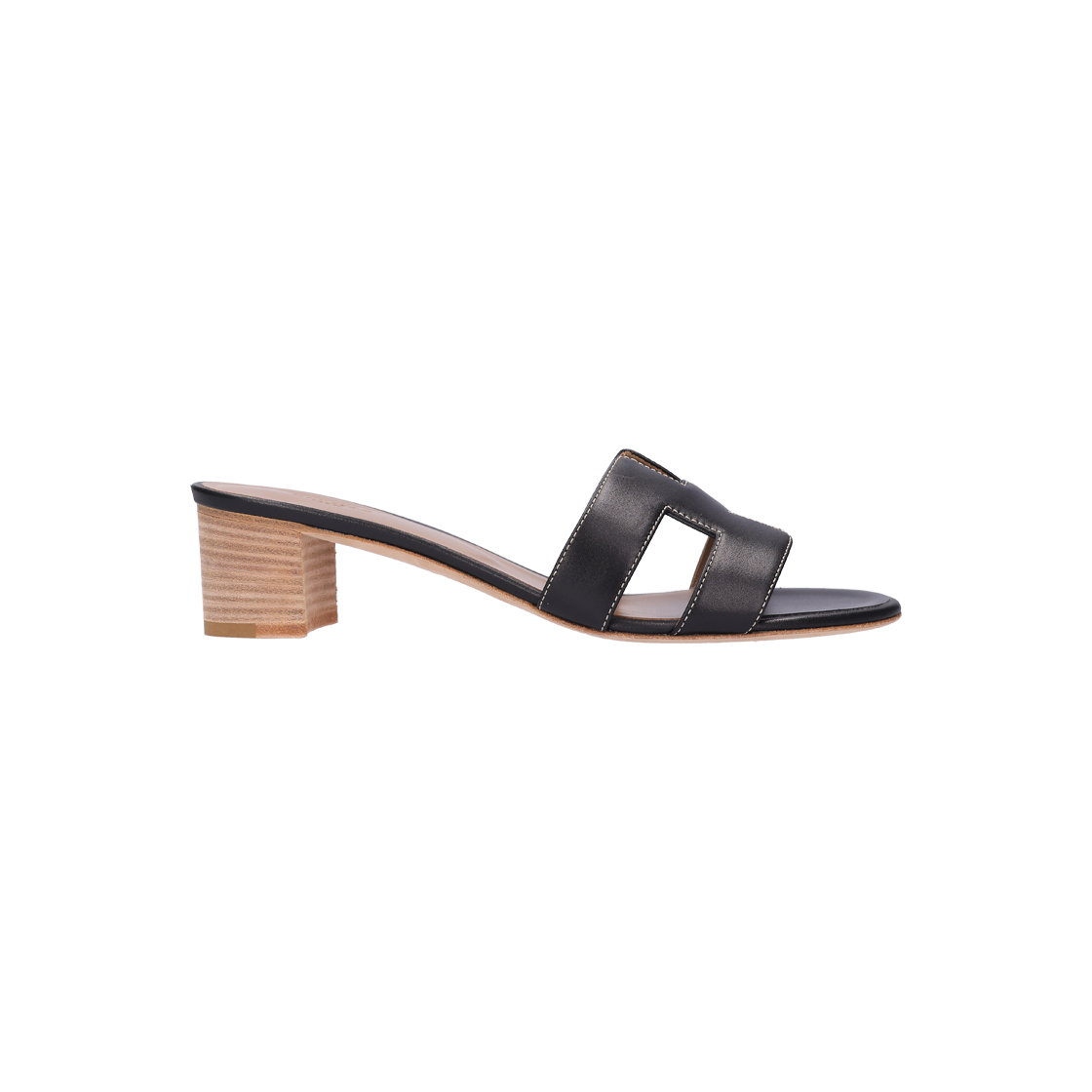 IT8VRD79GM6I Hermes Oasis Sandals in Leather Noir