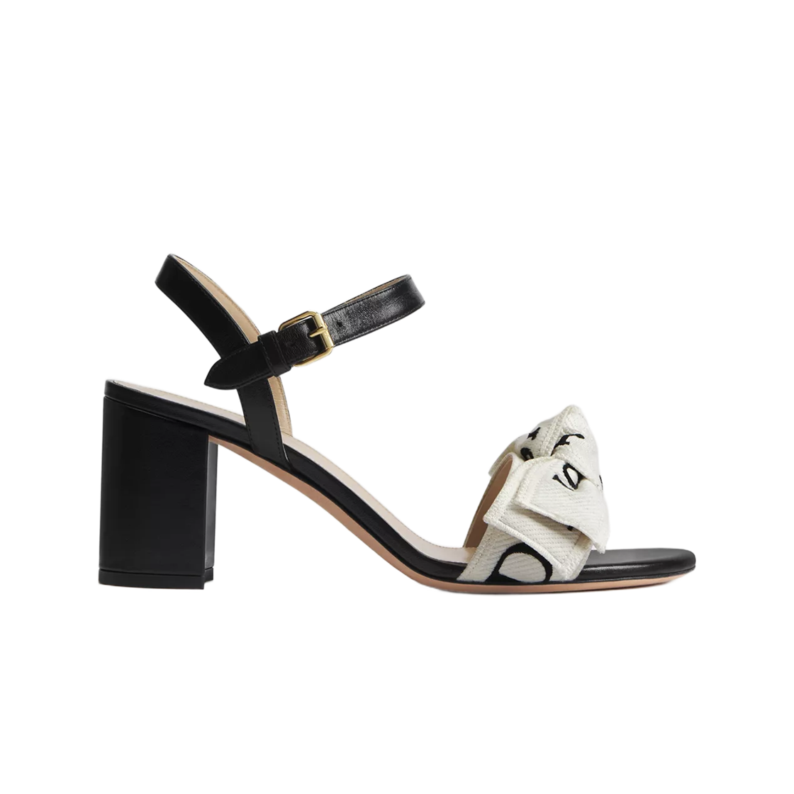 KDO709LEC-S900 (W) Dior J'Adior Heeled Sandal Embroidered Cotton & Lambskin Black