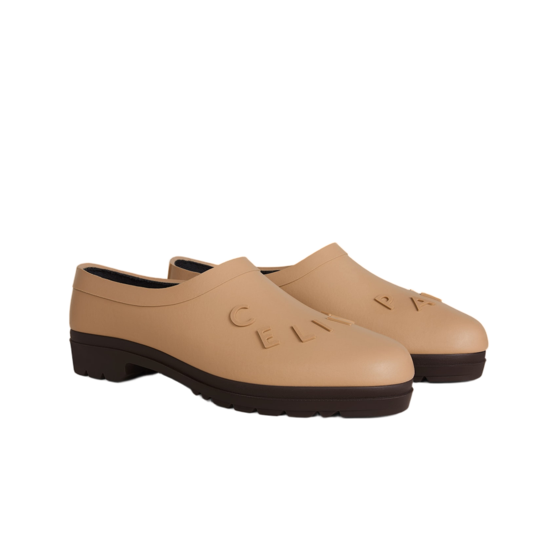 (W) 셀린느 가든 클로그 내츄럴 러버 베이지 다크 브라운((W) Celine Garden Clog in Natural Rubber Beige Dark Brown) - 2