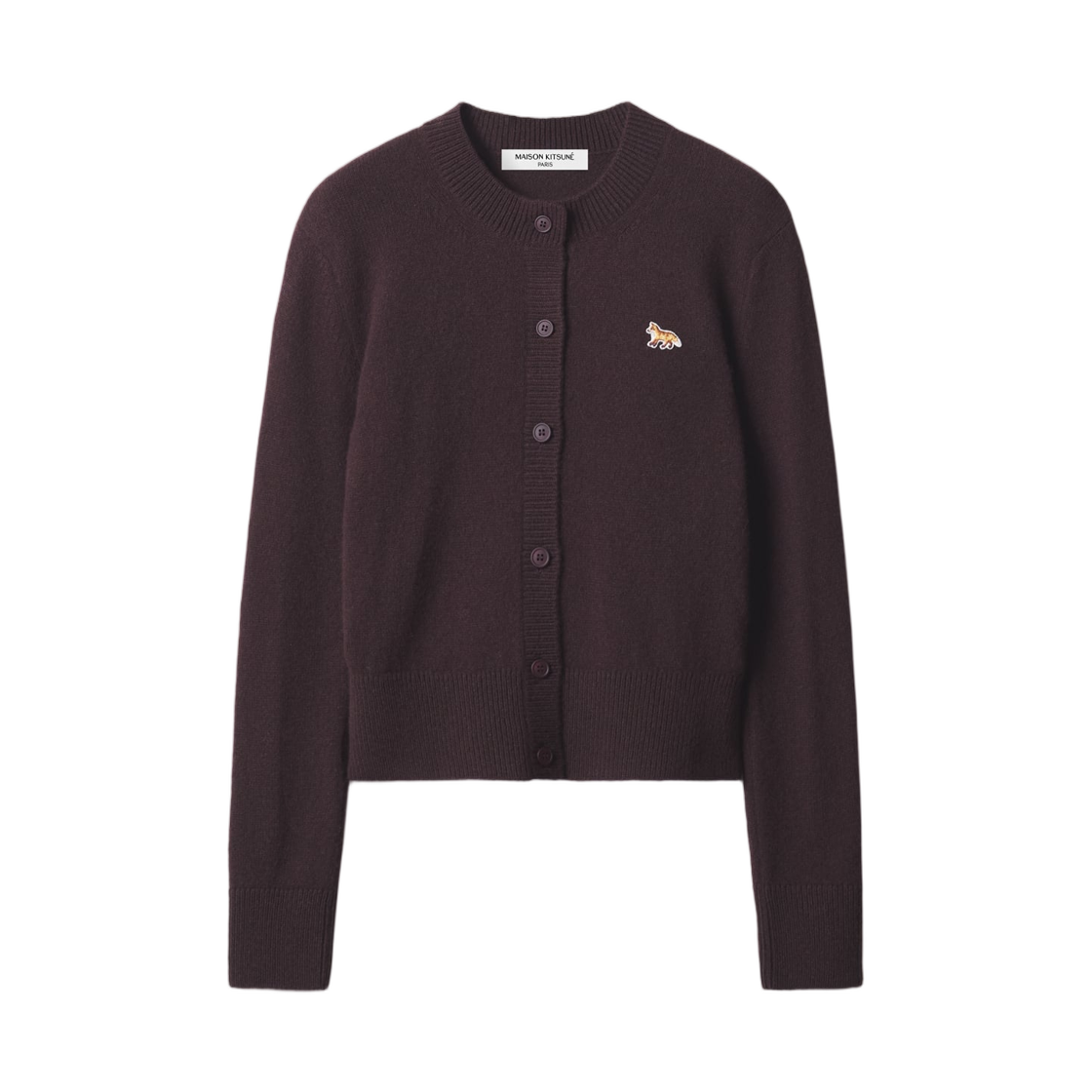 PW00506KT1006-0553 (W) Maison Kitsune Baby Fox Lambswool Fitted Cardigan Dark Wood