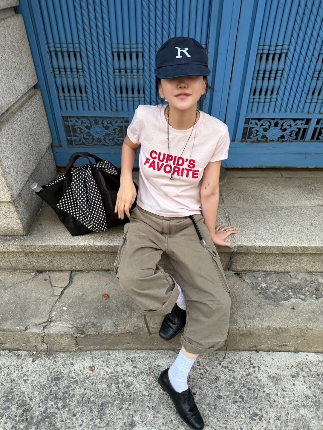 CHOWOO Vintage Military Capri Cargo Pants Washed Khaki 착용 스타일 - 2