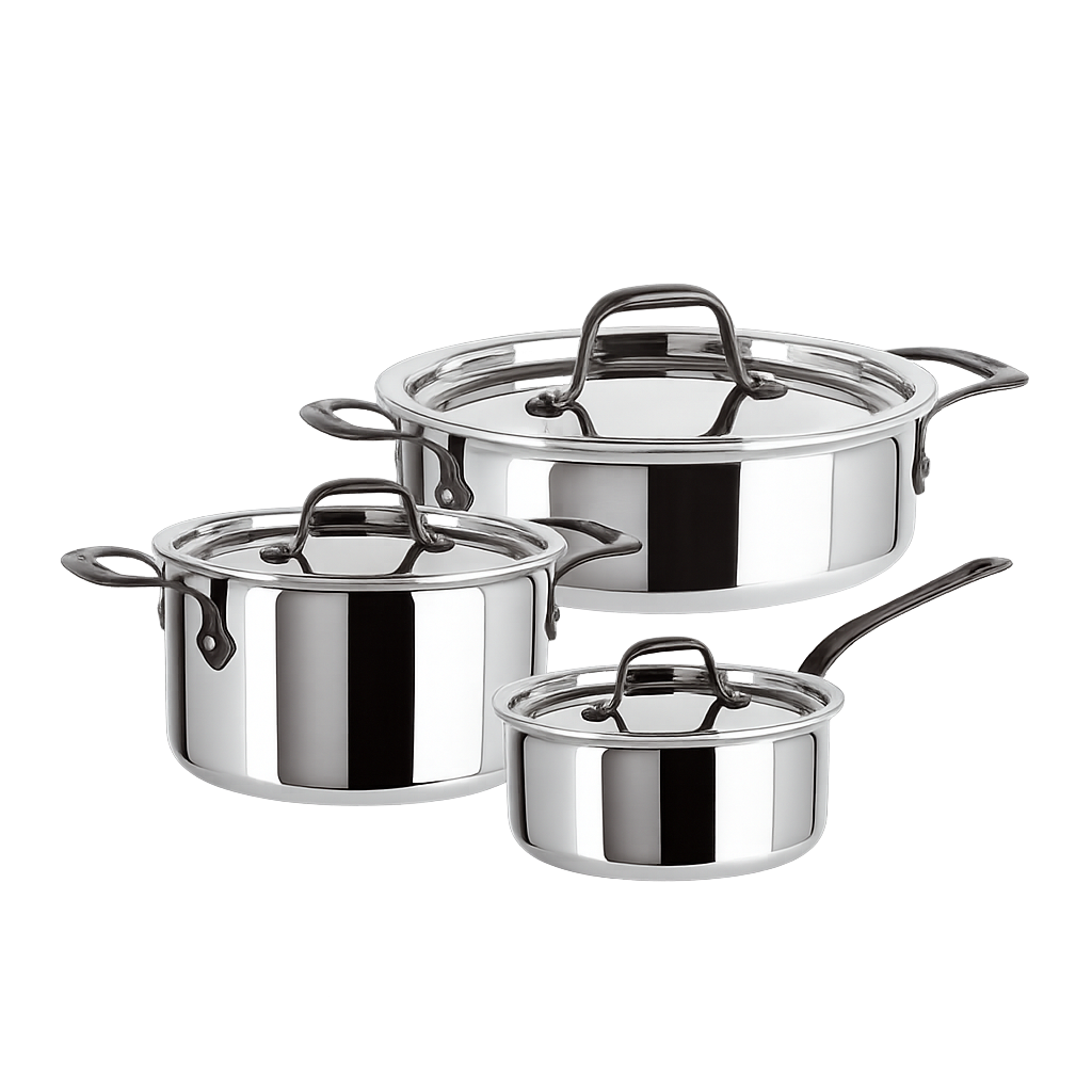 삼보넷 홈쉐프 통5중 3종 세트 (16편수+20양수+28전골)(Sambonet Home Chef 5‑Ply Stainless Cookware 3‑Piece Set (16cm Saucepan + 20cm Casserole + 28cm Shallow Pot))